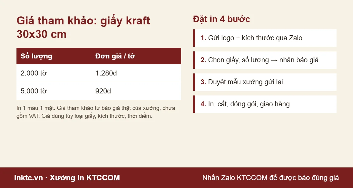 Giá in giấy chống thấm dầu kraft 30x30 cm tham khảo