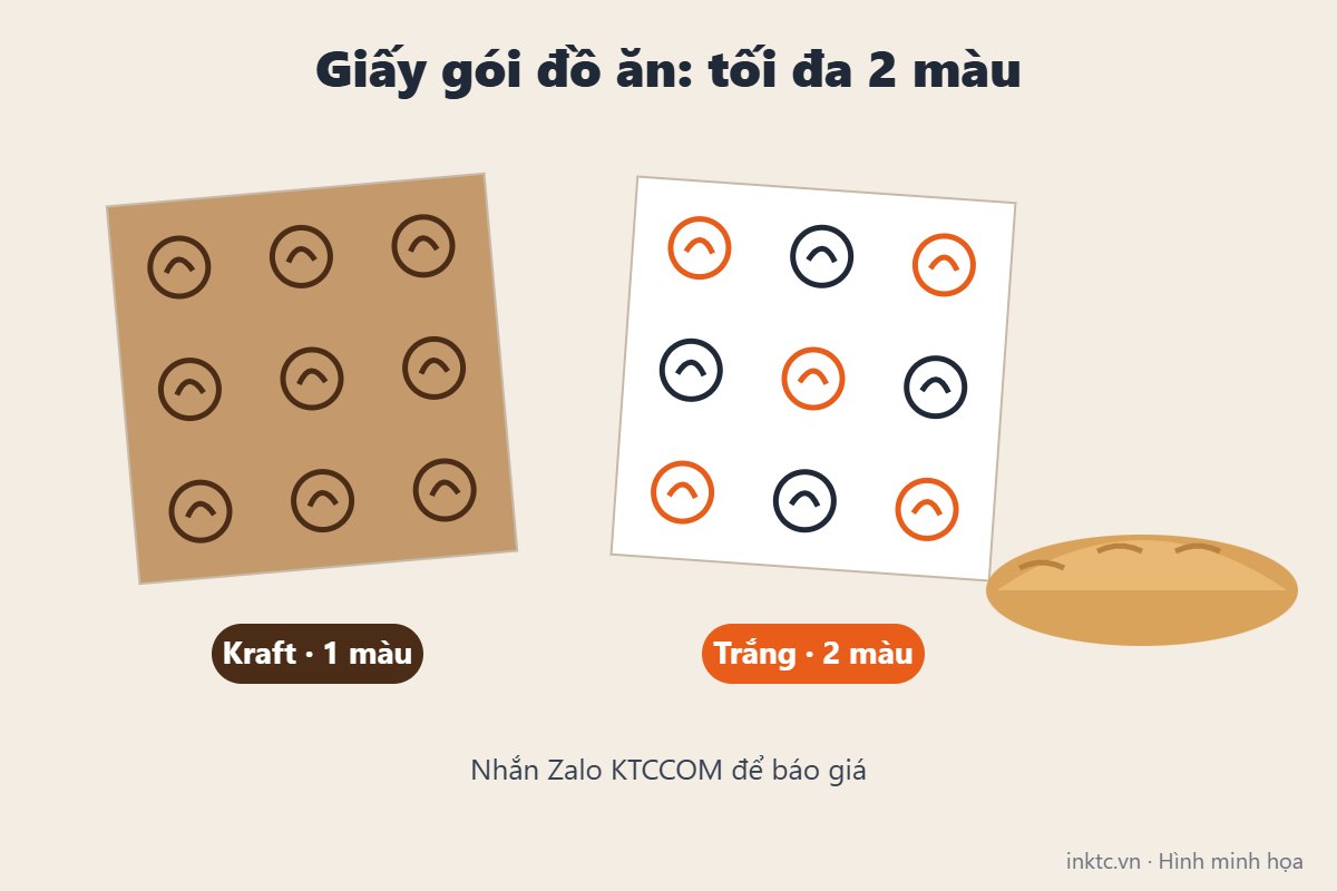 Giấy gói thấm dầu kraft in 1 màu và giấy trắng in 2 màu gói bánh mì – hình minh họa