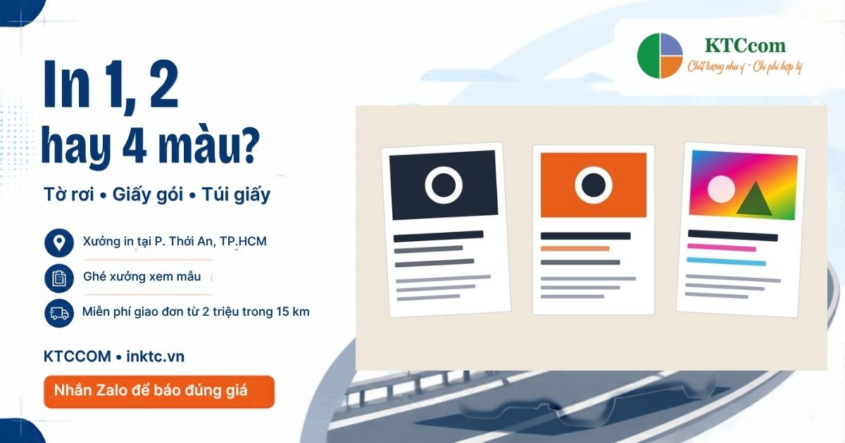 In 1 màu, 2 màu hay 4 màu – tờ rơi, giấy gói, túi giấy tại xưởng in KTCCOM (hình minh họa)