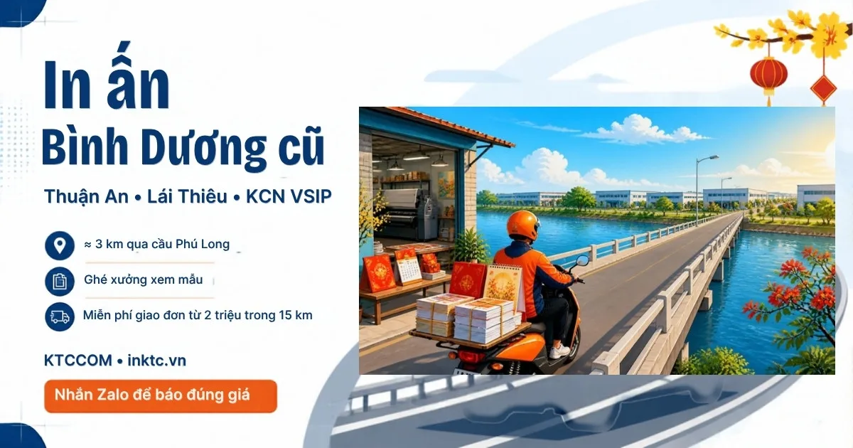 Hình minh họa in ấn Bình Dương cũ – xưởng KTCCOM giao ấn phẩm in tới Thuận An, Lái Thiêu, KCN VSIP