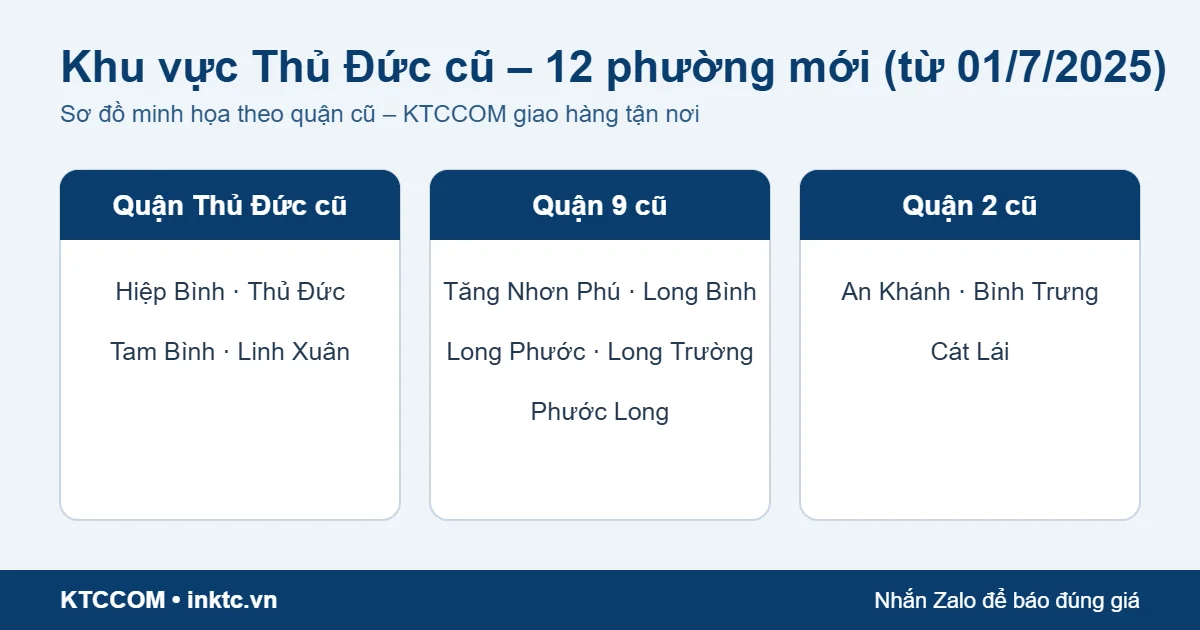 Sơ đồ minh họa 12 phường mới của khu vực Thủ Đức cũ theo Quận 2, Quận 9, Thủ Đức
