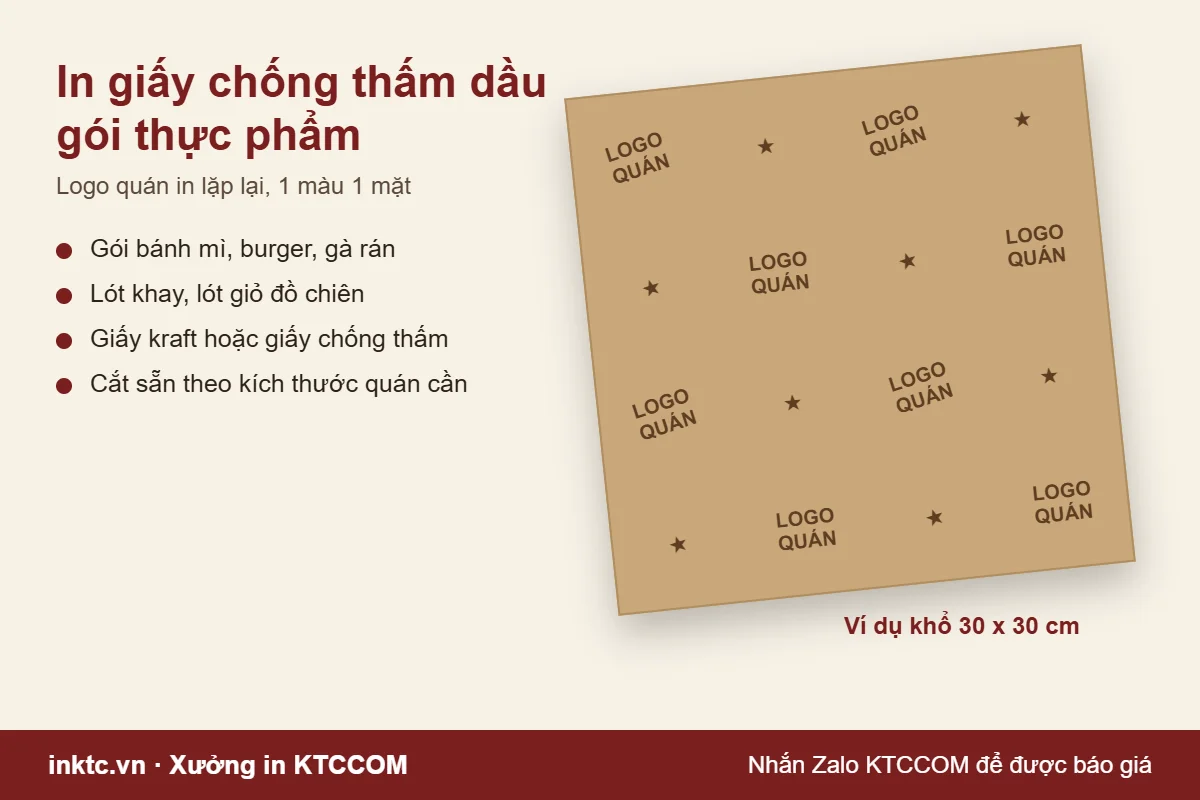 In giấy chống thấm dầu gói thực phẩm in logo quán