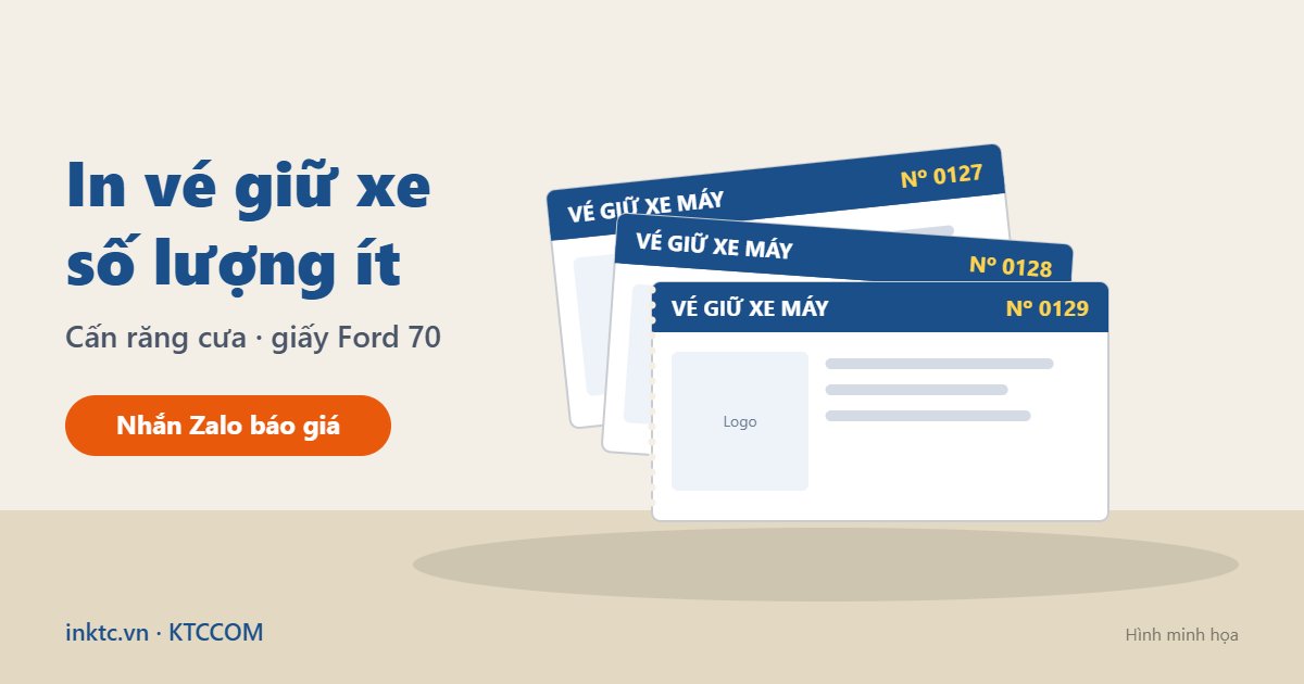 Hình minh họa vé giữ xe máy in số lượng ít, cấn răng cưa, giấy Ford 70