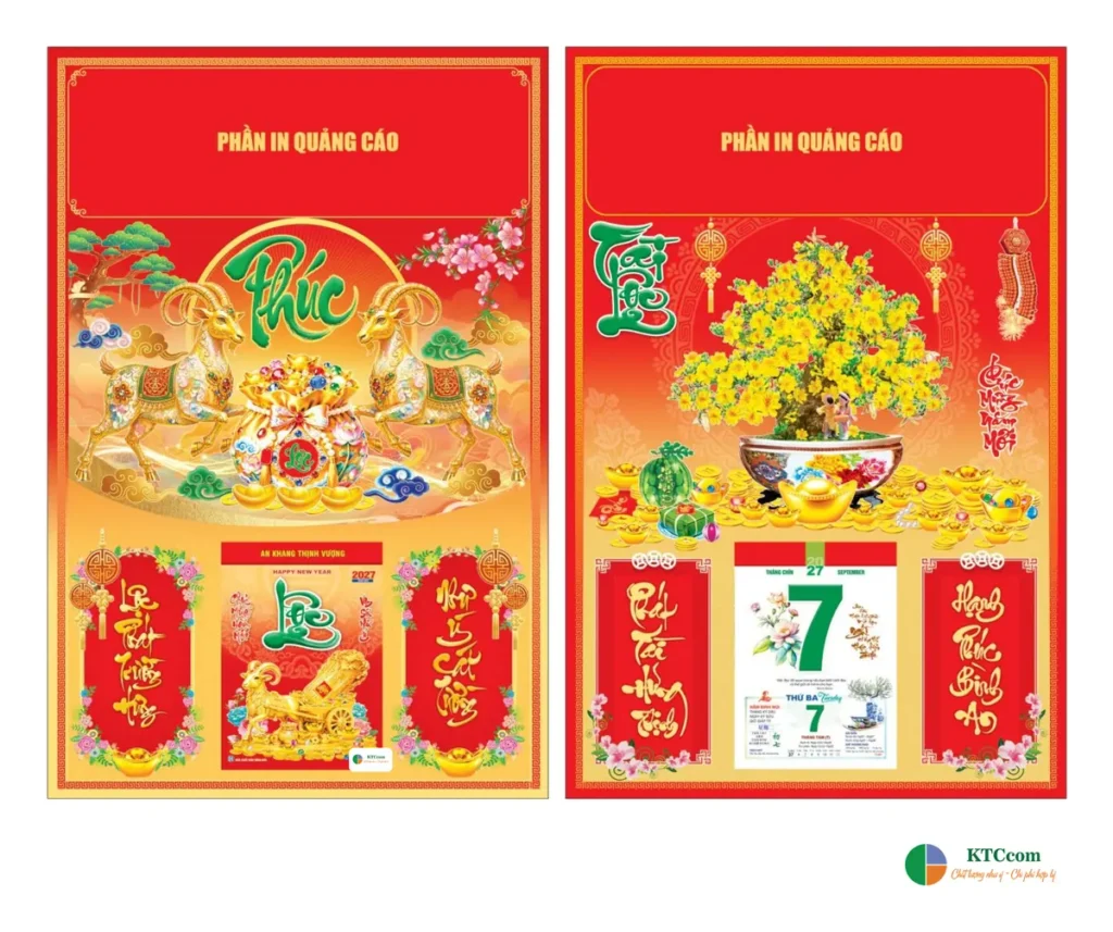Bìa lịch bloc cao cấp 40x60 cm bế nổi 3D, in Metalize, có phần in quảng cáo logo doanh nghiệp