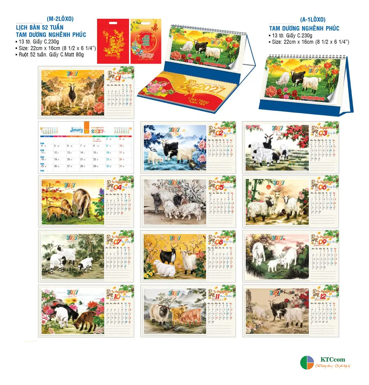 Lịch để bàn 22x16 cm và lịch bàn 52 tuần – in logo doanh nghiệp làm quà Tết 2027