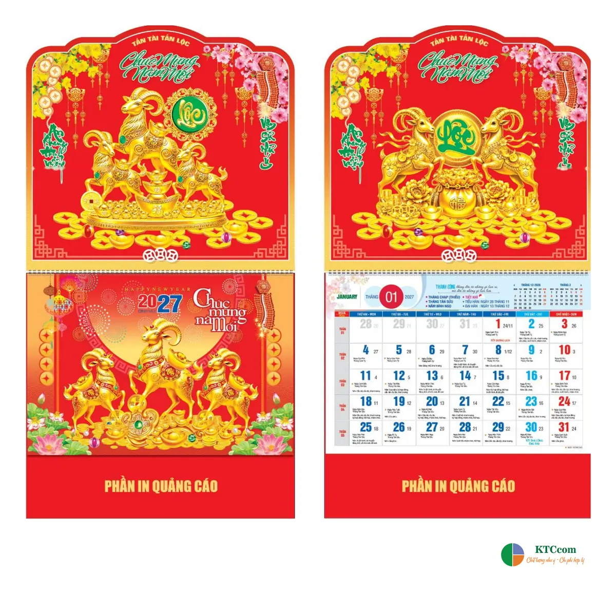 Lịch lò xo giữa gắn bộ số 37x68 cm nền Metalize bế nổi, in logo doanh nghiệp