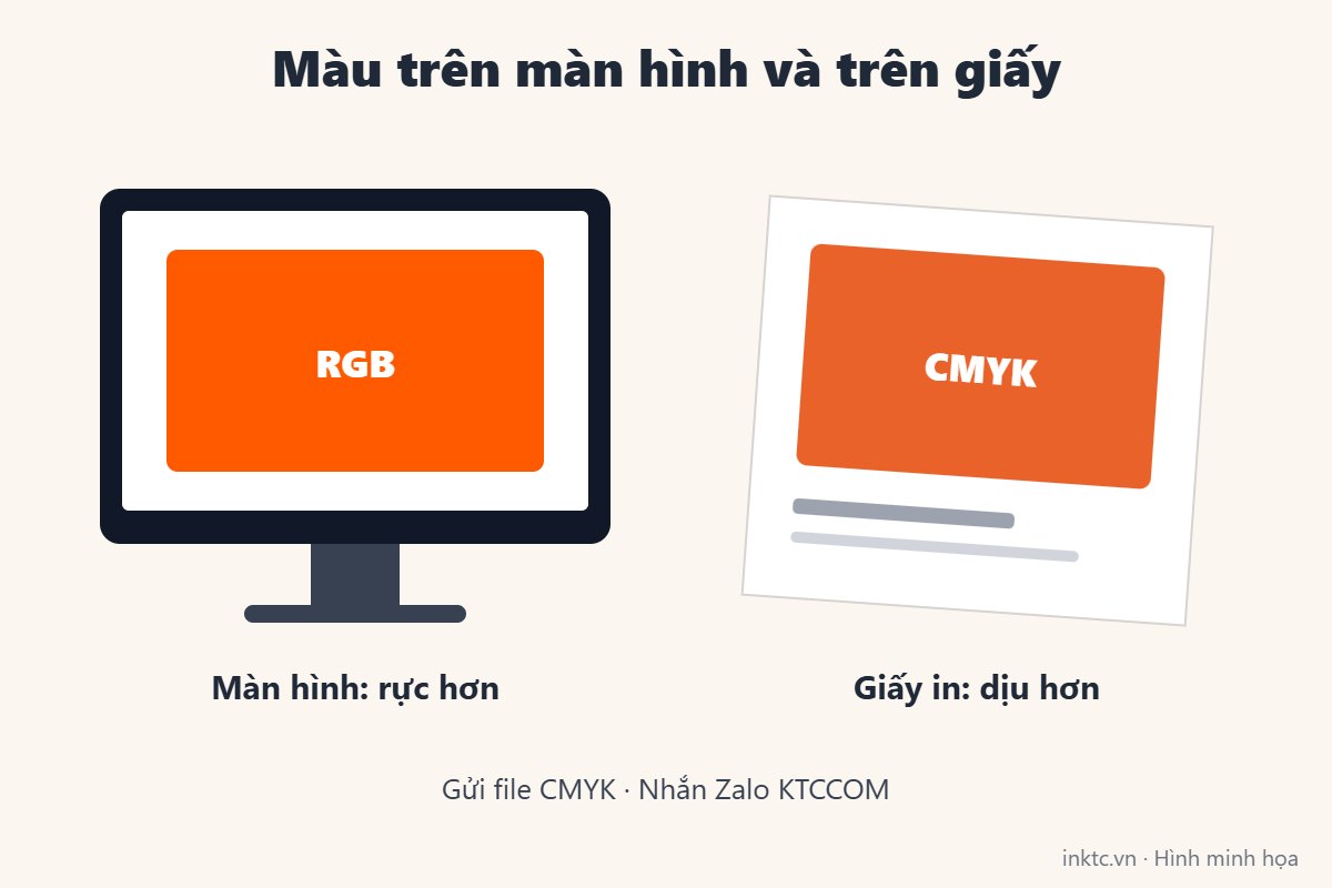 Màu cam trên màn hình RGB rực hơn màu in CMYK trên giấy – hình minh họa