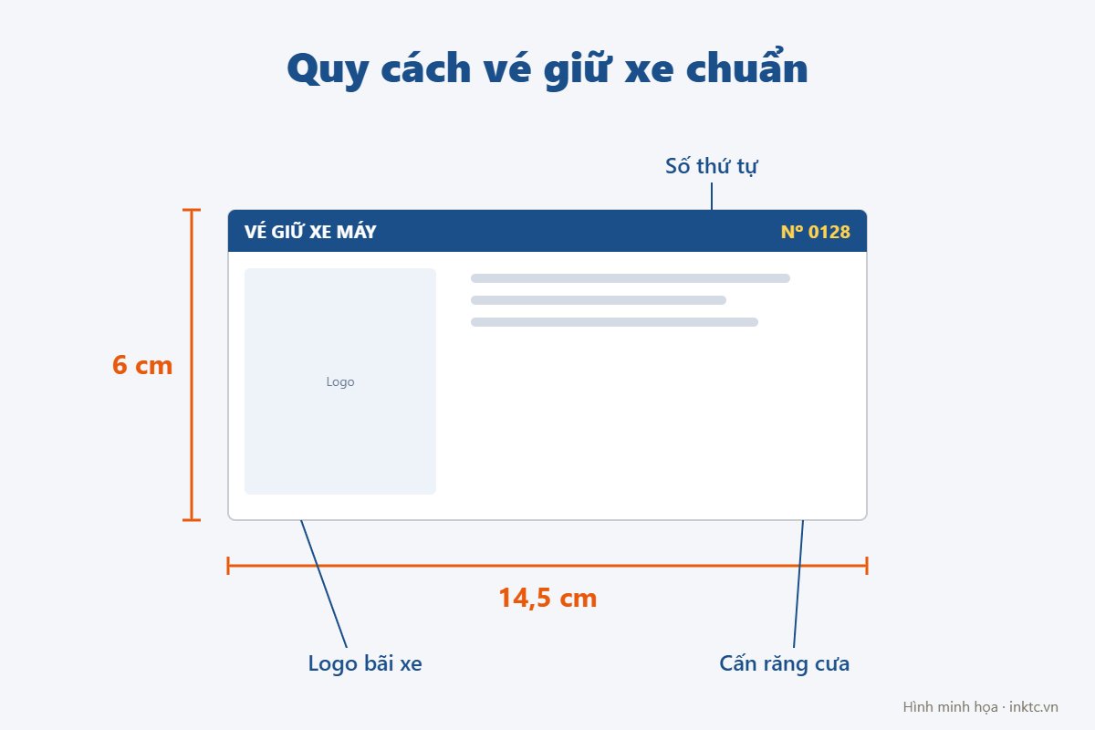 Hình minh họa quy cách vé giữ xe 6 x 14,5 cm có số thứ tự, logo và cấn răng cưa Hình minh họa quy cách vé giữ xe 6 x 14,5 cm có số thứ tự, logo và cấn răng cưa